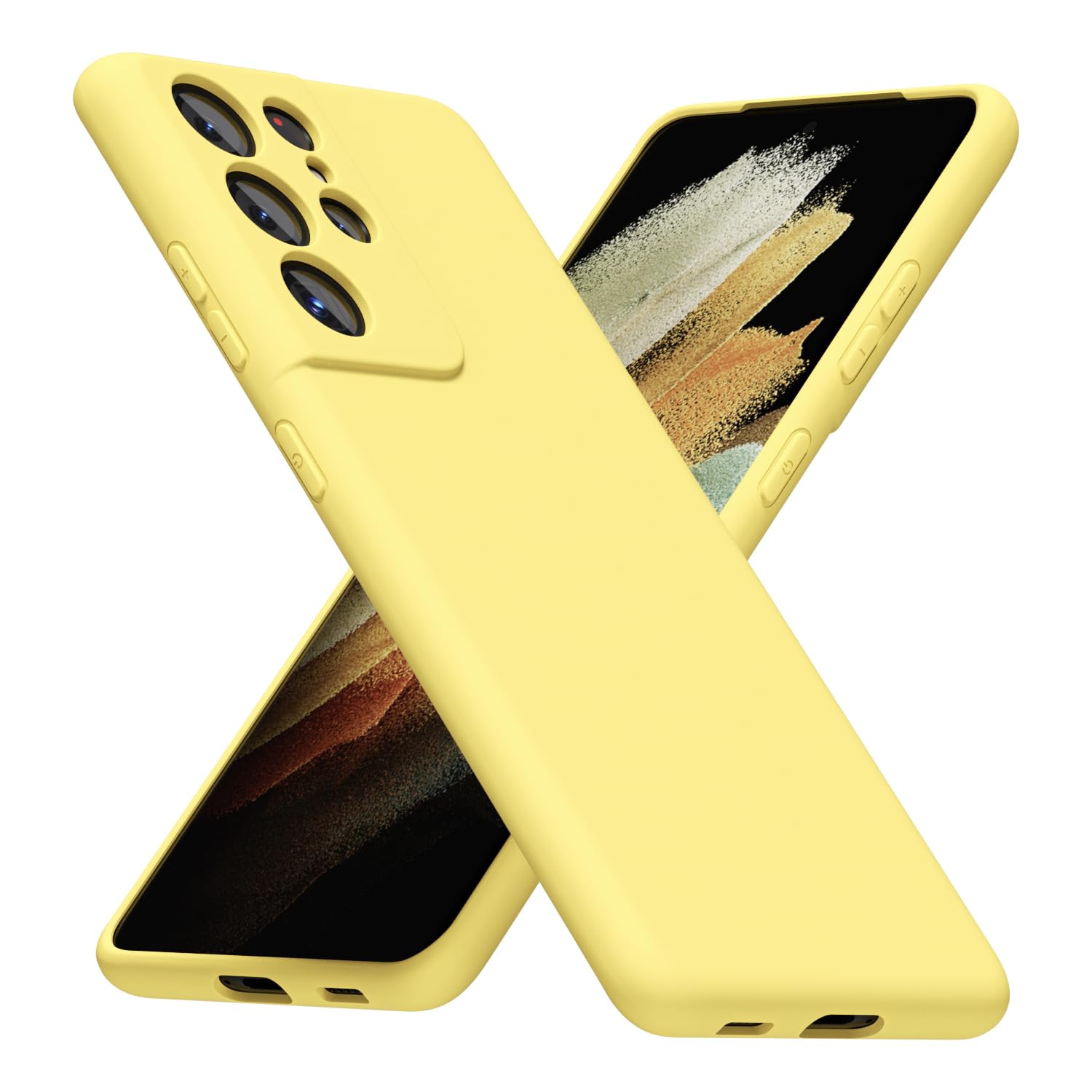 Photo 1 of LoeoeL for Samsung Galaxy S21 Ultra Phone Case Silicone, Minimalist Ultra Thin Slim Soft Rubber Gel Solid Color Matte TPU Cute Case for Women Men, Girly Plain Aesthetic Design & Camera Cover, Yellow