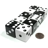 Set of 10 Inverse D6 25mm Large Opaque Jumbo Dice - 5 Each of White and Black