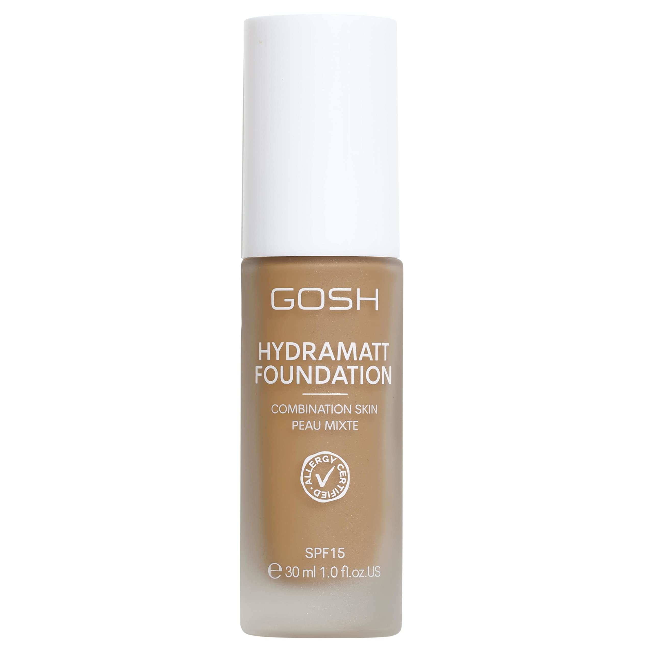 GOSH Foundation with SPF 15 for Light and Dark Skin, Vegan, Matte Makeup for Dry, Sensitive and Oily Skin, Smudge- and Sweat-Proof, Oil-Free, Adjustable Coverage, No Mask Effect, 014Y