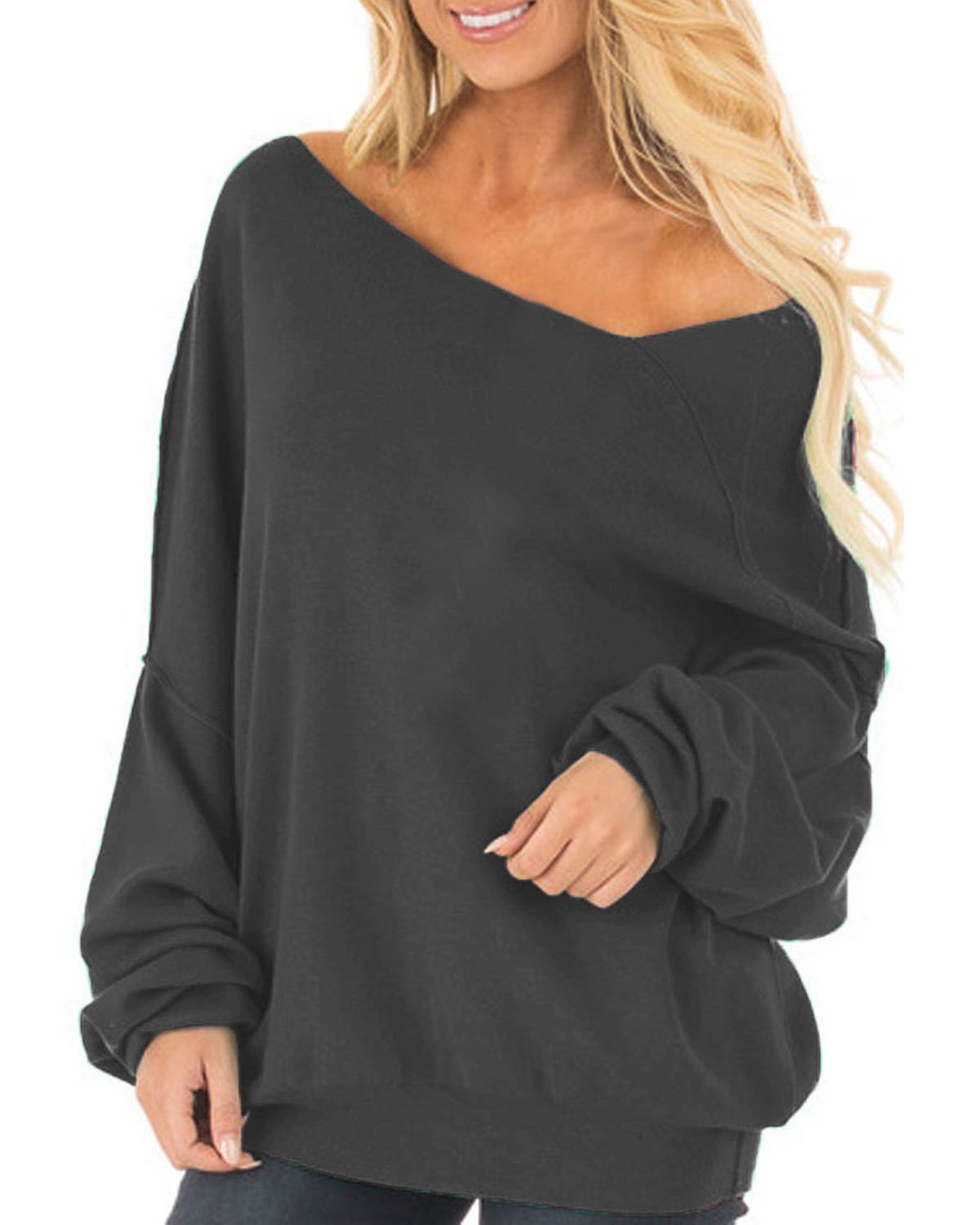 Auxo Womens Off The Shoulder Tops Baggy 
