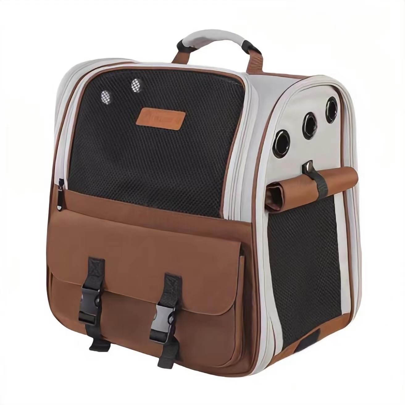 Falytemow Cat Carrier Backpack Small Pet Carrying Bag with Breathable Mesh Collapsible Waterproof Cat Case for Hiking Camping Travel (Brown, M)