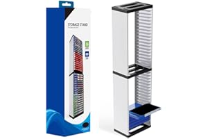 Double Video Game Storage Tower Universal for PS 5 4 3 2, 36 Game Discs Storage Holder Shelf, DVD And Blue Ray Disks Organize