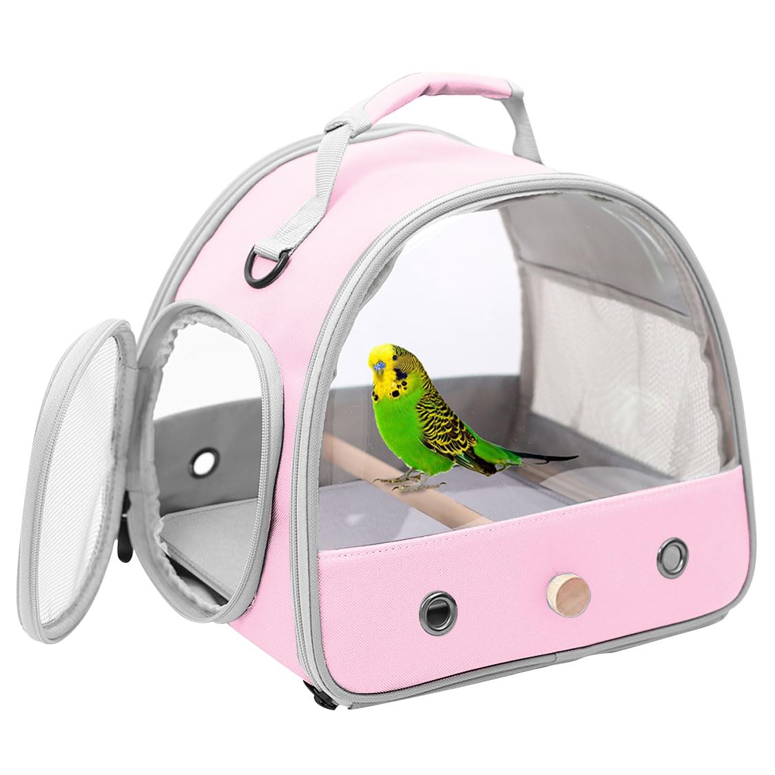 Interfashioner® Bird Carrier, Portable Bird Carrie for Parrot Parakeet Budgie Small Birds with Soft Mat and Wooden Perch (Pink)