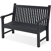 Psilvam 2-Person Outdoor Bench with 700 Lbs Weight Capacity, Black | Poly Lumber Weatherproof Garden Bench Seating for Porch, Balcony and Park, All-Weather Patio Bench Furniture