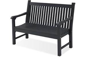 Psilvam Garden Bench, 2-Person Poly Lumber Patio Bench, All-Weather Outdoor Bench That Never Rot, Memorial Bench, Suit for Garden, Porch and Park (Black)