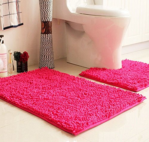 Ustide 2 Piece Hot Pink Bath Rug Set Pattern Chenille 