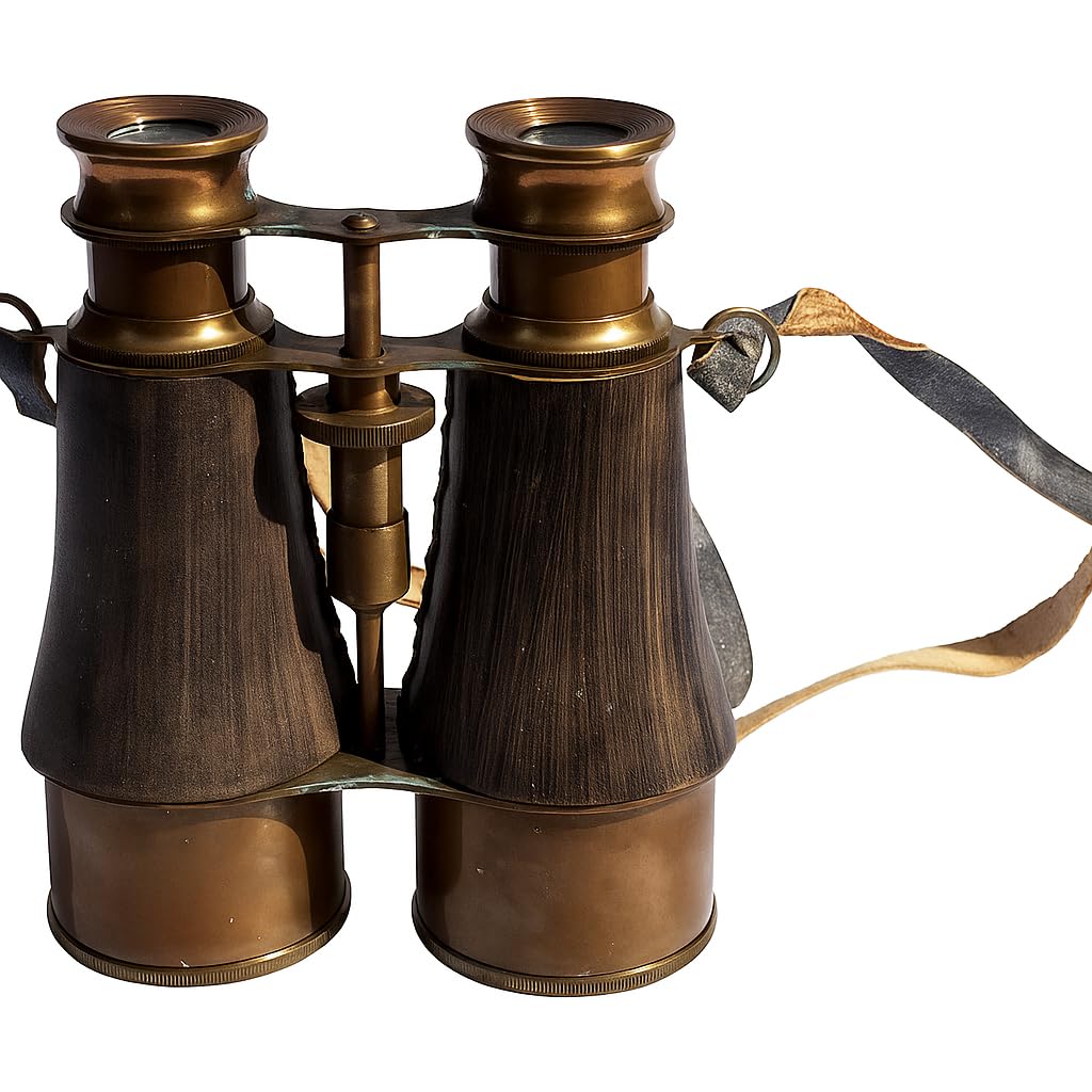 Antique Vibes Nautical Brass Binoculars with Leather Strap Vintage Decorative Pirate Telescope Collectible Anniversary Birthday Gifts For His or her