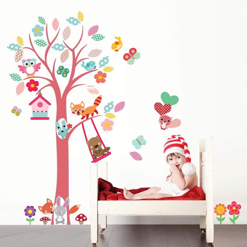 kina R00393 Wall Stickers Tree Flowers Butterflies Woods Wall Decoration Children's Room Kindergarten Nest Bedroom