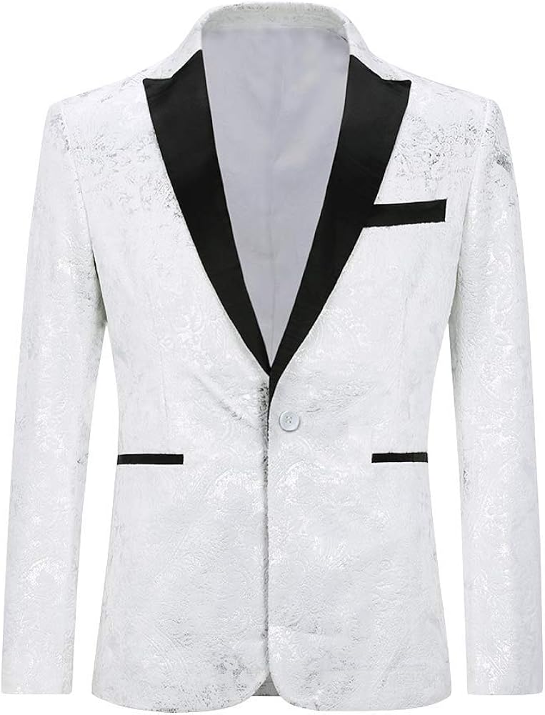 YOUTHUP Mens Blazer Peak Laple Slim Fit White Suit Jacket Fancy 3D