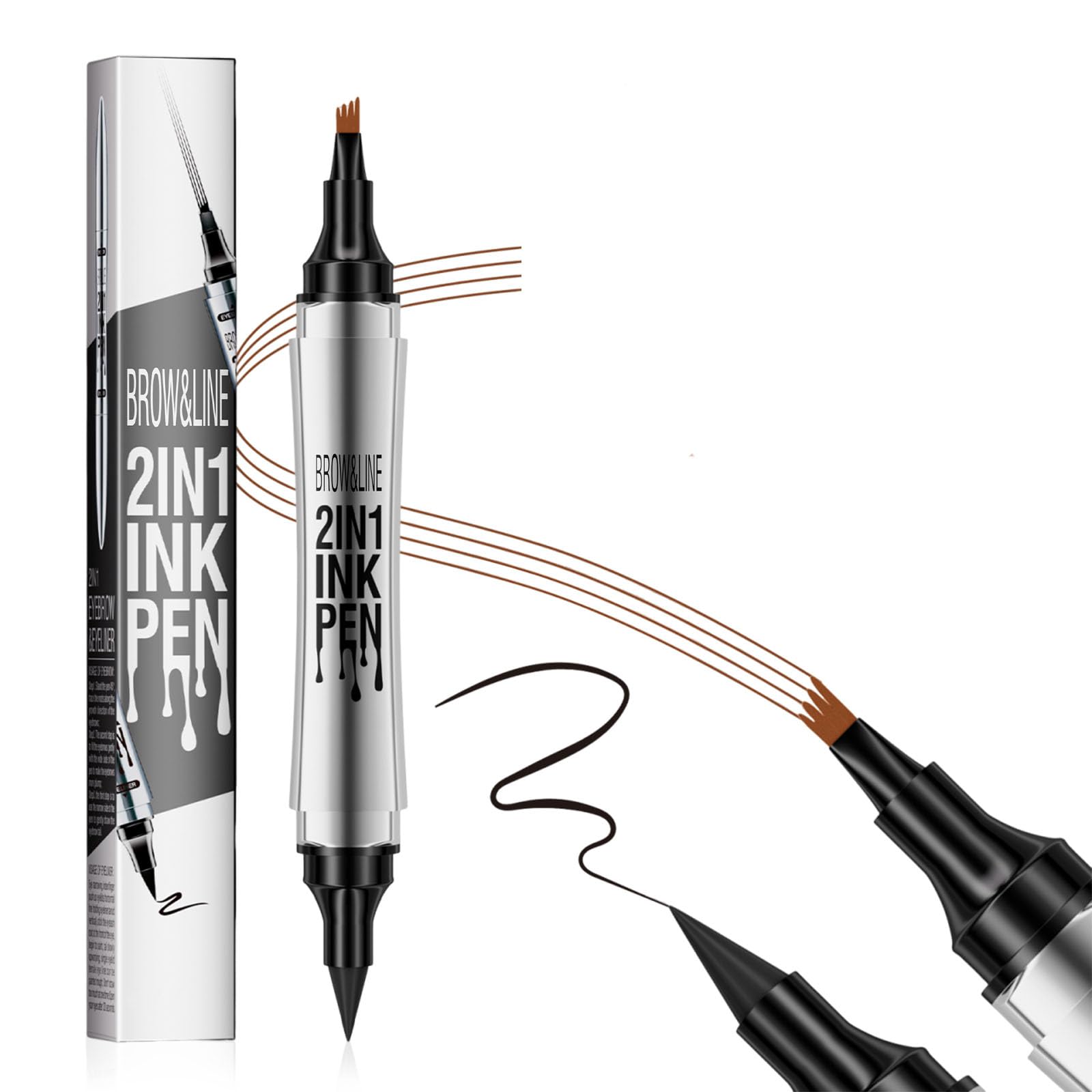 2-In-1 Eyebrow Pencil Light brown and Eyeliner Black,Infallible Faux Brow for Up to 24 Hours,Waterproof,Transfer and Smudge-Resistant (01#Light Brown+Eyeliner (black))