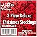 Gift Boutique Set of 3 Christmas Stockings 18” Sequin Holiday Stocking Decorations, Red Green and Blue Colors Santa Claus Snowman & Tree Character Design Party Favor Accessories for Fireplace Decor