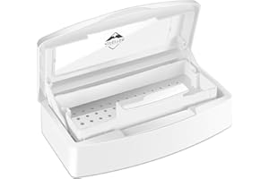 AIFEITER Plastic Sterilizing Tray-Tool Sterilization Box,Clean Sterilizer Box Storage Organizer for Nail,Tweezers,Hair Salon,Spa & Cutter Manicure Equipment-Clear Lid (white)