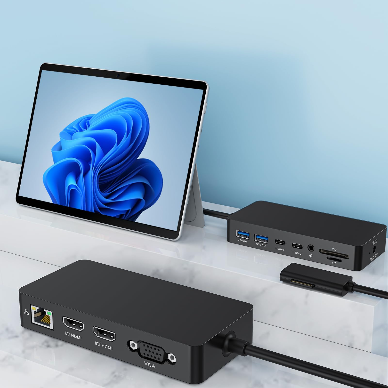 Photo 1 of New Surface Dock Triple Displays Dual HDMI+VGA with Power Adapter,12 in 1 Surface Docking Station for Surface Pro 12/11/10/9/8/X/7/6/5/4/3,Surface Laptop 7/6/5/4/3/2/1,Surface Book Go