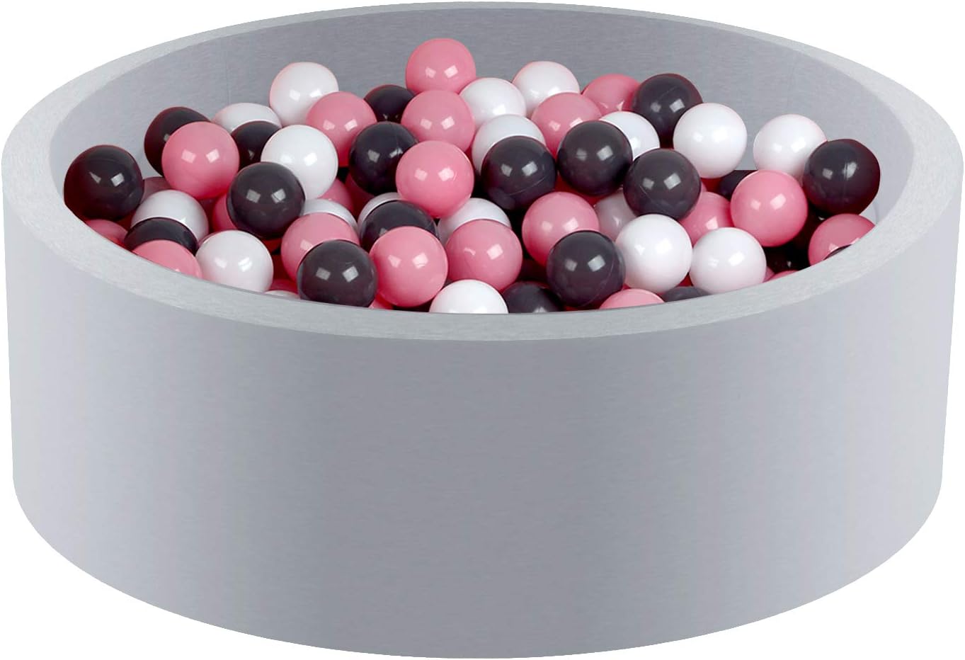 Triclicks Soft Ball Pit Pool 90x30cm/200 Balls Baby Memory Foam Ball Pool Pit For Baby Toddler Kids Boys Girls Indoor & Outdoor (Grey Pool: Pink/Grey/White Ball)