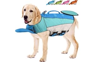 EMUST Large Dog Life Jacket, Dog Life Vest for Swimming, Adjustable Dog Swimming Vest, High Flotation Dog Life Preserver with Rescue Handle, Blue, XXL