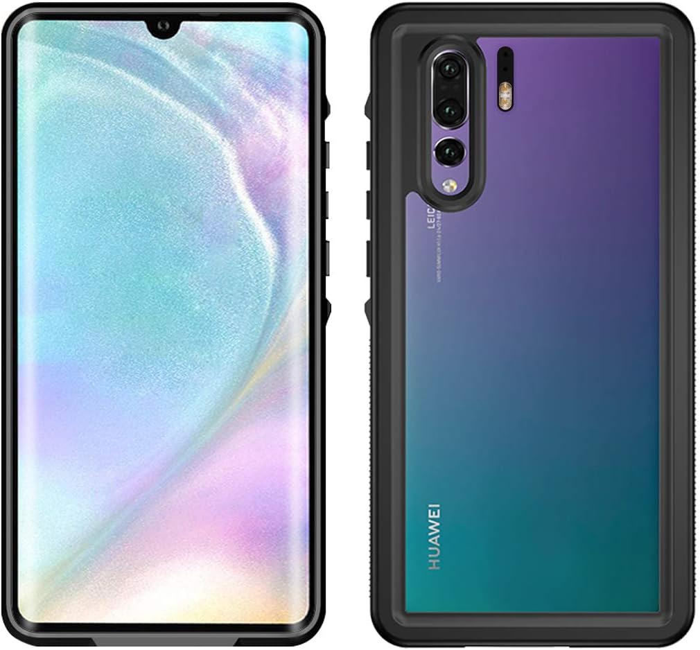 Compatible with Huawei P30 Pro Waterproof Case, IP68 Certified Outdoor Shockproof Dirtproof Snowproof Dustproof 360 Full Body Rugged Protection Underwater Case with Screen Protector Black 1