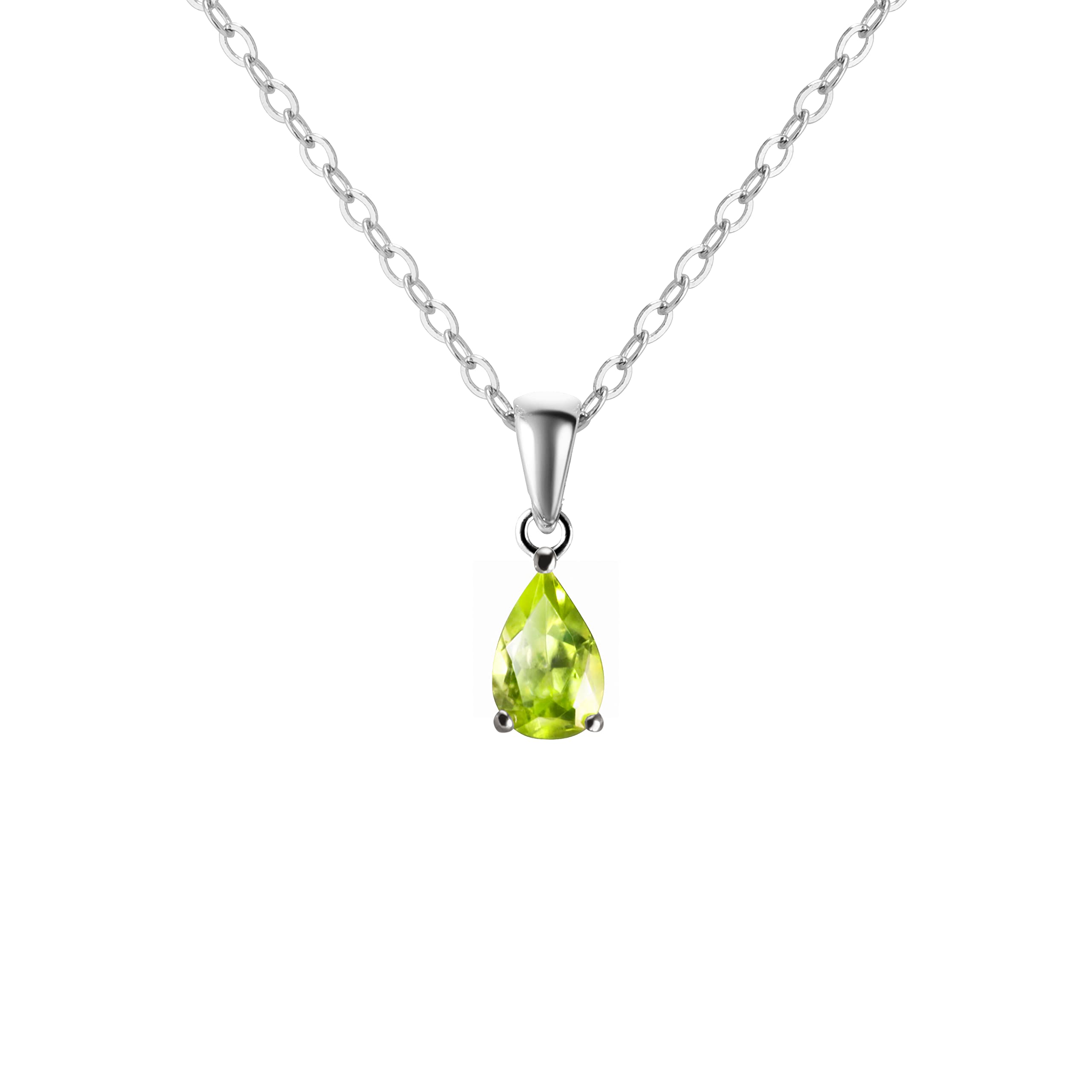 Franki Baker Sterling Silver Natural Peridot Pear Gemstone Pendant Necklace on 925 Sterling Silver Chain. Chain Length: 50cm