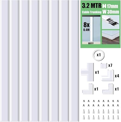 MUDEELA Cable Trunking Kit 3.2m White 8x L400mm W30mm H17mm Concealer
