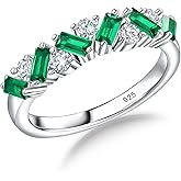 DAYBYDAY Birthstone Rings for Women 925 Sterling Silver Emerald Cut Eterinty Band Ring Created Gemstone Moissanite Wedding Band Anniversary Ring Size 6-10
