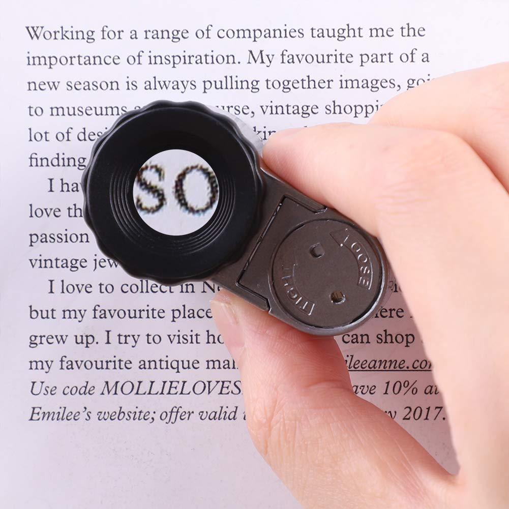 50X Jewelry Loupe Mini Pocket Magnifier Portable Microscope Magnifying Glass with LED UV Lights Jewelers Loupe Magification for Jewelry Diamand Coins Stamps Antiques Currency Detecting