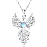 Animals Moonstone Pendant Necklaces, 925 Sterling Silver Owl/Dragon/Hummingbird/Phoenix/Butterfly Necklace for Women, Moonstone Jewelry Gift for Mother Wife Lover, Birthday Christmas Anniversary