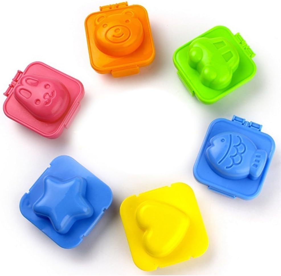 Cute Egg Mold | Super Adorable Egg Molds for Medium/Large Eggs and Any Moldable Food | Extremely Durable Non Toxic ABS | Effortless To Use and Clean | Set of 6 (Baby Bear, Cute Rabbit, Mini Car, Little Star, Love, and Ocean Fish) | 810