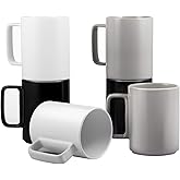 E-liu Porcelain Tea Mugs Coffee Mug Set, Large 15 Ounces Cups for Coffee, Tea, Cocoa, and Mulled Drinks, Set of 6, BlacK White Grey