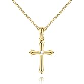 YAUVC Cross Necklace for women 14K Gold Cross Necklaces for Women Gold Crosses Pendant Chain Necklace for Womens with Cubic Zirconia the End Resemble Blooming Petals Crosses Chain Pendant Necklaces for Womens 20mm
