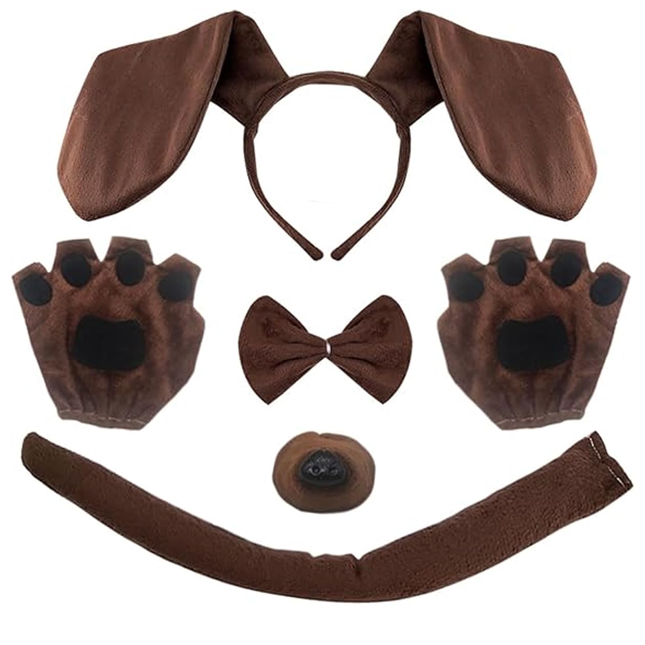 ALLGAYER Dachshund Dog Costume Set 5 Pieces Brown Puppy Ears Headband Nose Tail Bowtie and Fingerless Gloves for Kids Adults Animal Fancy Dress Cosplay World Book Day Halloween Party Accessories