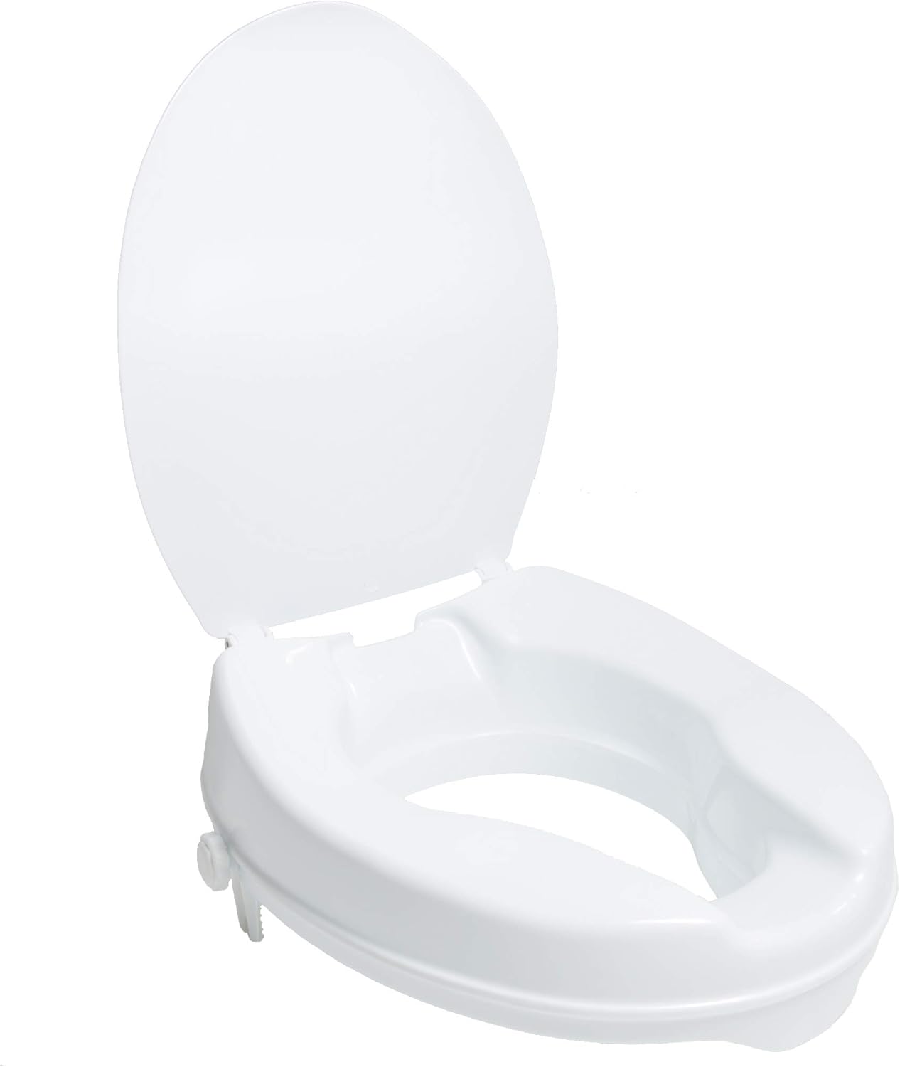 PCP 2-Inch Raised Standard Toilet Seat, Increase Height Over Commode, Low Profile Elevated, Includes Lid, Tightening Stability Safety Clamps: Health & Personal Care