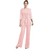 3 Pieces Mother of The Bride Pant Suits - Lace Applique Beading Grandmother of The Groom Dresses for Wedding with Jacket
