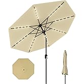 GarveeLife 10 ft Patio Umbrella with Solar Lights, 8 Ribs Outdoor Market Table Umbrella with 40 LED Lights & Tilt Crank for Pool, Deck, Backyard, Beige