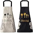DILLMAN Women Kitchen Apron with Hand Wipe Pockets，Big Pocket,Hand-wiping, Waterproof for Cooking Baking