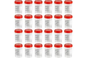 24 Pcs 2oz/60ml Specimen Cups with Leak Proof Screw Cap and Information Tags Sample Containers Cup for Collect Liquid Solid P
