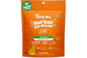 Zesty Paws Hairball Cat Mousse - Hairball Treats for Cats Digestive Support - Lickable Cat Vitamin Treats for Skin & Gut Health - Squeezeable Puree Tube for Furball Relief - Chicken 14ct