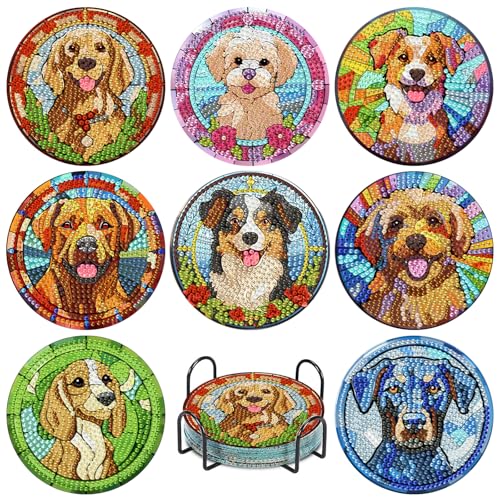 Dog Diamond Art Coasters Kit for Adults, Diamond Painting Coasters 8 Pcs at Amazon