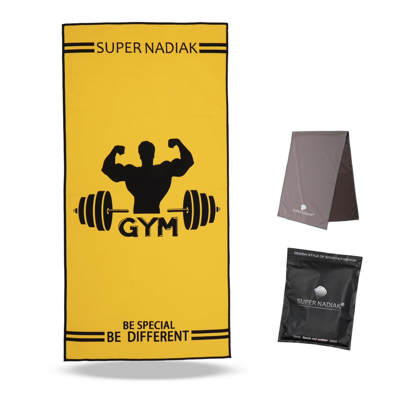 super NADIAK Gym Towel-Microfiber Towel-Microfiber Sheet Ideal for Weight Room,Towel for Workouts Both Indoors and Outdoors Sport,Fitness,Gym (Yellow)