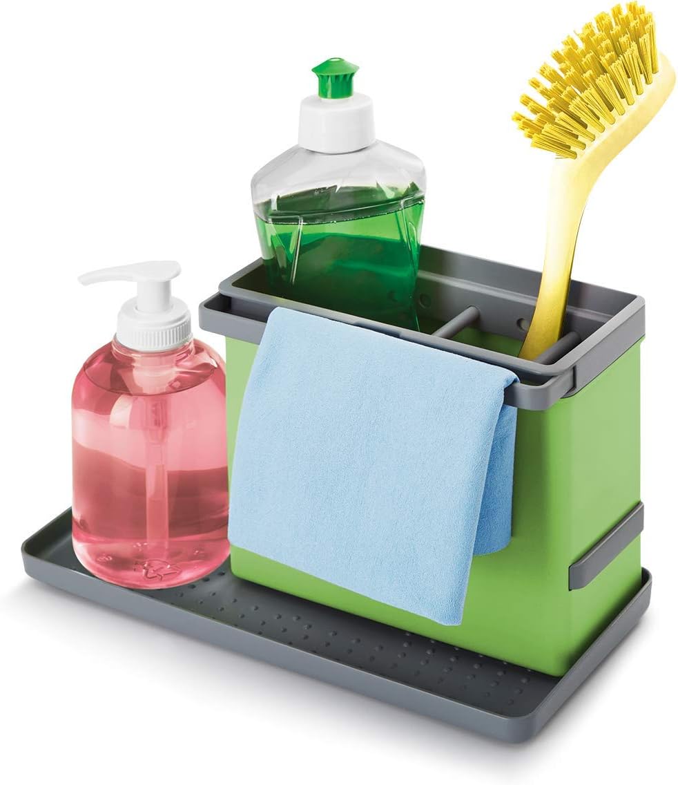 Metaltex Tidy-Tex Kitchen Sink Organiser, Storage Caddy and Tray for Kitchen Cleaning Essentials, Grey-Green