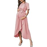 Arach&Cloz Womens Maternity Dress 2023 Summer Short Sleeve Maxi Dresses for Nursing Photoshoot Baby Shower