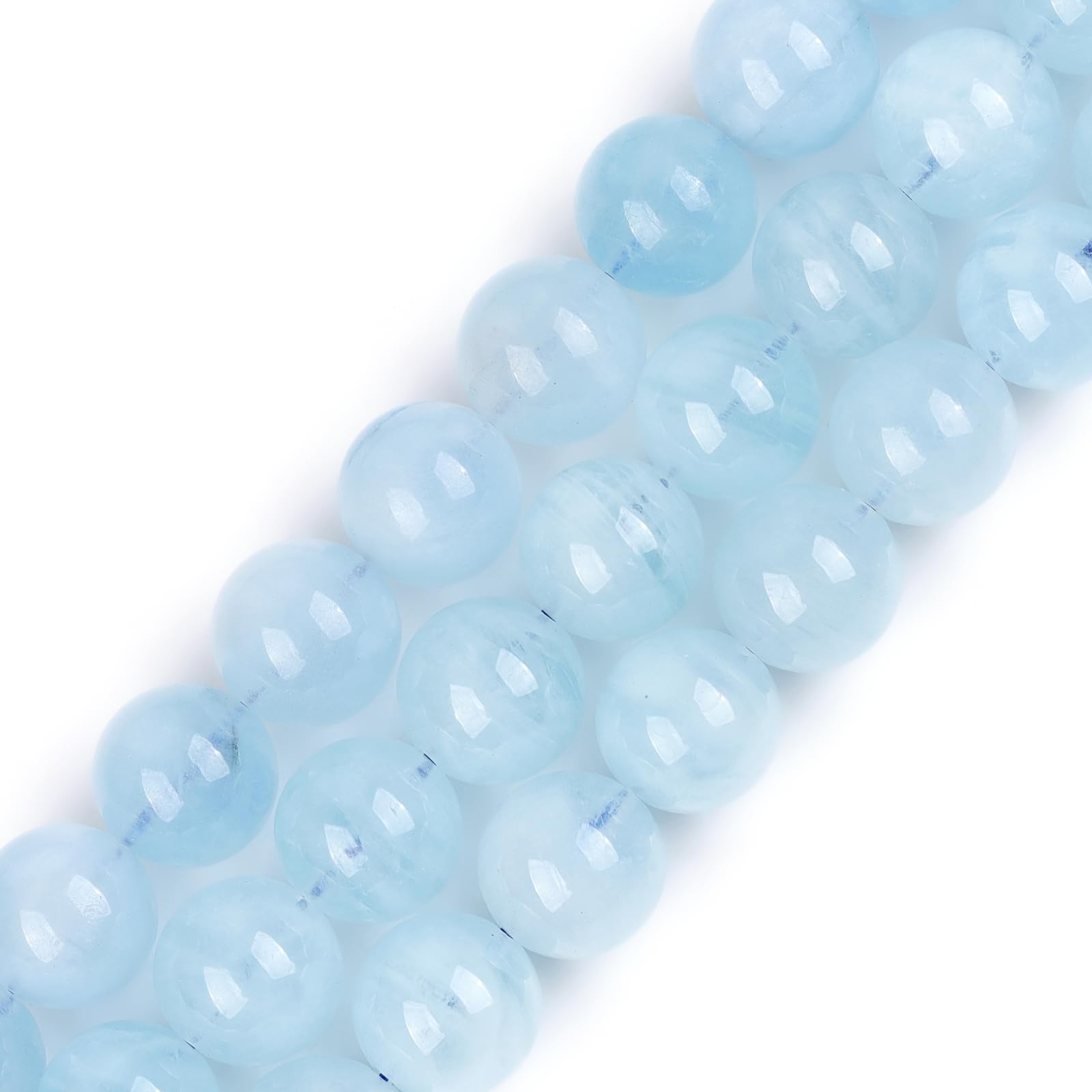 Gem-Inside 10mm Natural A Grade Aquamarine Quartz Round Beads for Jewellery Making Strand 15" Semi Precious Gemstone DIY Handmade Craft Supplies