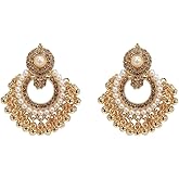 Vintage Imulated CZ Beaded Tassel Statement Dangle Drop Earrings for Women Boho Beaded Chandelier Dangling Stud Indian Jhumka Festival Jewelry for Her