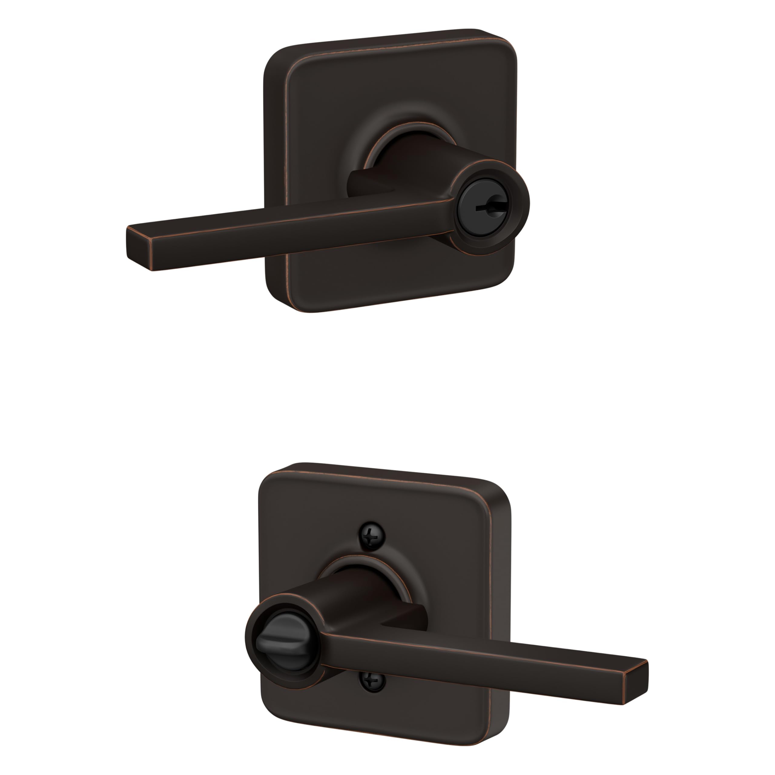 Schlage F51A LAT 716 LFL Latitude Door Lever with Laflin Trim, Keyed Entry Lock, Aged Bronze Image