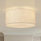 Vexagyle 13inch Semi Flush Mount Ceiling Light Fixture,3-Light Ceiling Mount Drum Light Fixture with Linen Shade,Modern Close to Ceiling Lamps for Living Room, Bedroom, Dining Room,Hallway