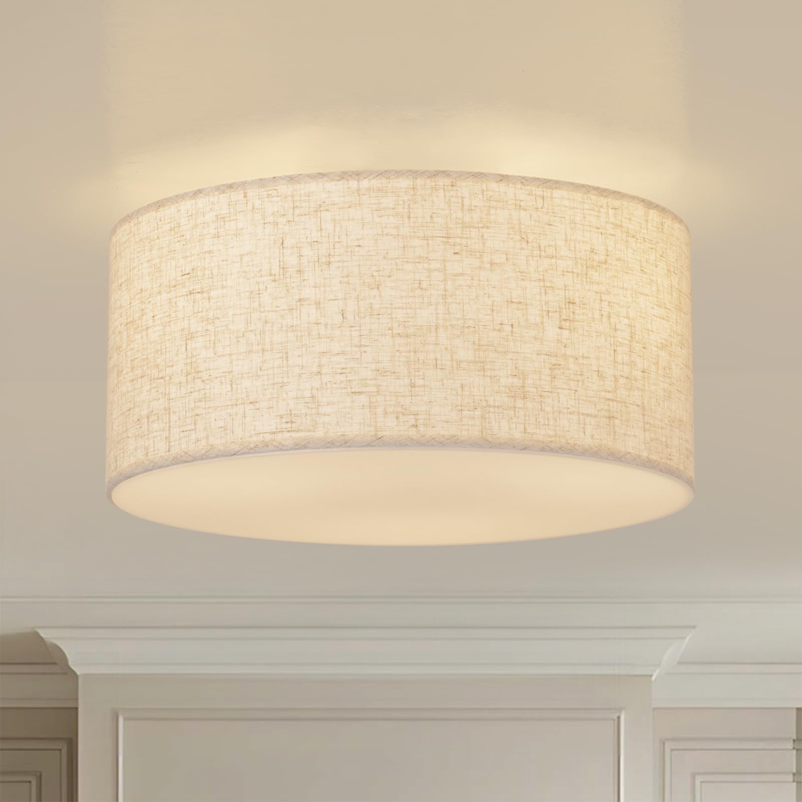 Photo 1 of Vexagyle 13inch Semi Flush Mount Ceiling Light Fixture,3-Light Ceiling Mount Drum Light Fixture with Linen Shade,Modern Close to Ceiling Lamps for Living Room, Bedroom, Dining Room,Hallway