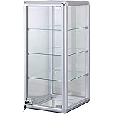 14" W x 12" D x 27" H Glass Display Showcase - Counter Top Aluminum Frame Tempered Glass, 3 Shelves