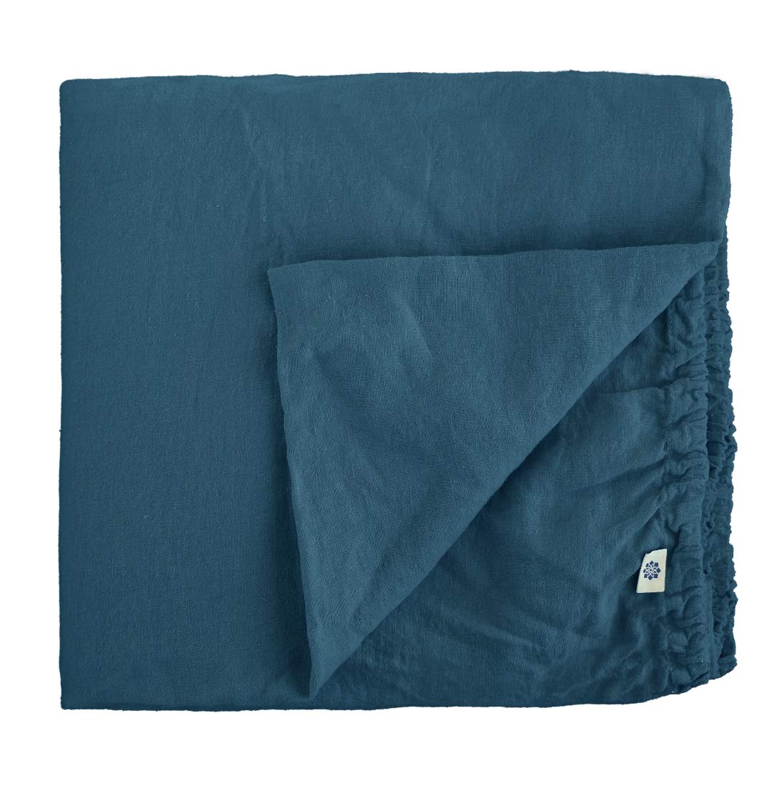 Linen & Cotton Extra Soft Fitted Bed Sheet ALICIA, 100% Stonewashed Linen - SUPER KING 180 x 200cm (72''x 80''), Petrol Blue