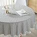 ColorBird Stripe Tassel Tablecloth Cotton Linen Dust-Proof Table Cover for Kitchen Dinning Tabletop Decoration (Round, 60 Inch, Blue)