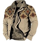 Bengbobar Aztec Jacket Men,Western Jackets for Men, Cowboy Winter Sherpa Fleece Zipper Coats, Vintage Long Sleeve Jacket