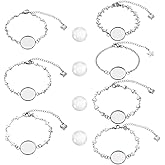 PH PandaHall 28 pcs Bracelet Bezel Settings Including 14 pcs 7 Styles 304 Stainless Steel Bezel Bracelets Blank Tray Bangles 14 pcs 16mm Flat Round Clear Glass Cabochons for Jewelry DIY Craft Making