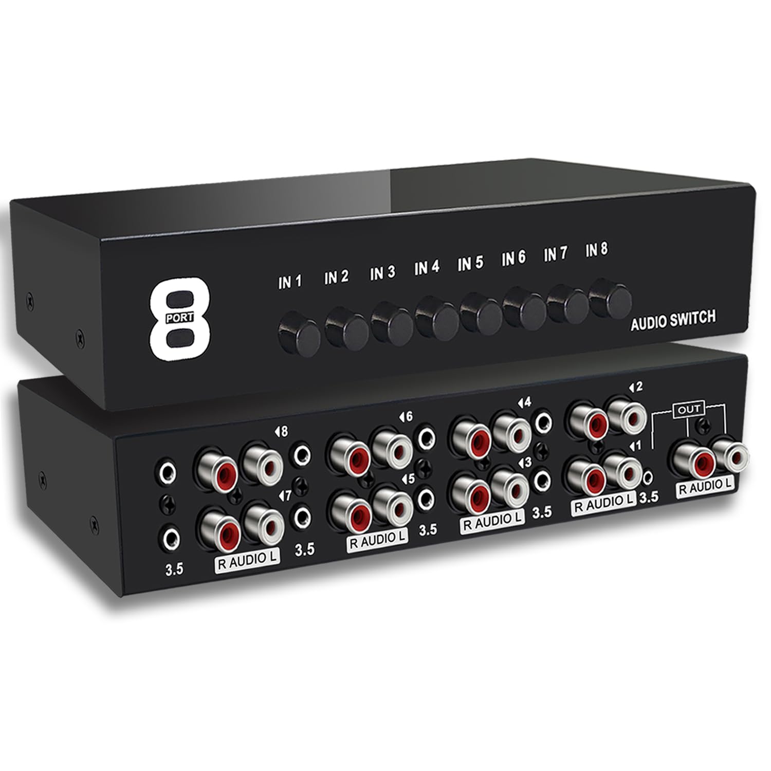Photo 1 of FlyroadUp 3.5mm Aux + RCA L/R Bi-Directional Stereo Audio Switch 8 in 1 Out A/B Analog Audio Switcher Selector